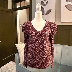 LOFT L puff sleeve floral print top